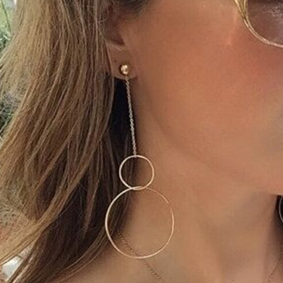 NEW Minimalist Double Circle Earrings, Gold/Silver - Picture 2 of 4